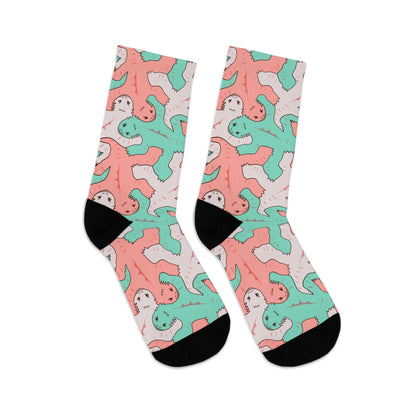 Calcetines con diseño de lagarto en tonos rosa y verde