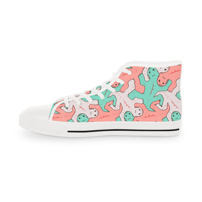 Pink & Green Lizard Tessellation Men's High Top Sneakers