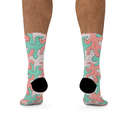 Calcetines con diseño de lagarto en tonos rosa y verde