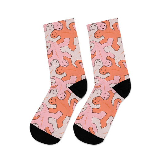 Calcetines tobilleros con diseño de lagarto en tonos rosa y naranja