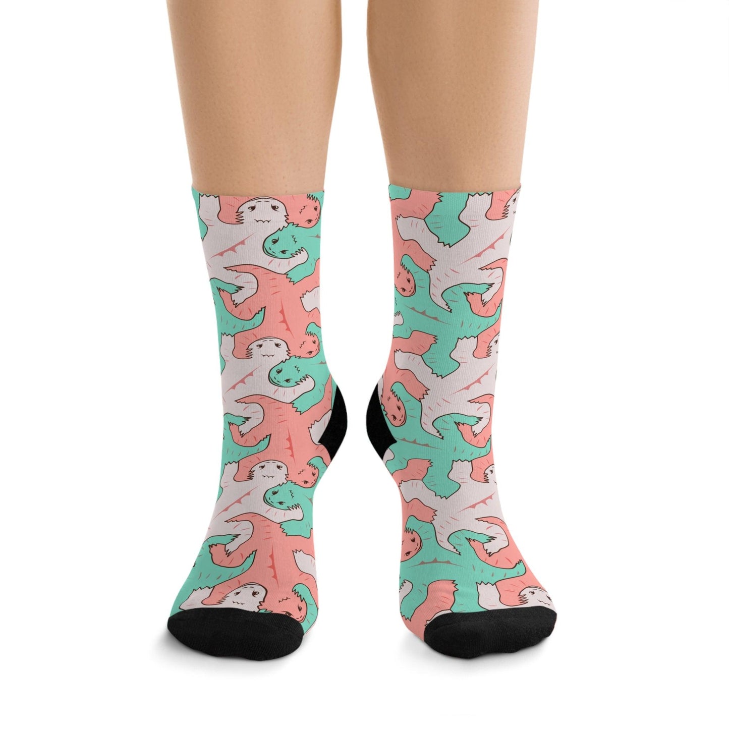 Calcetines con diseño de lagarto en tonos rosa y verde