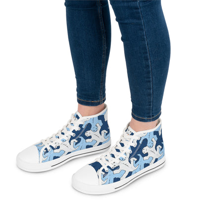 Blue & Gray Lizard Tessellation Women's High Top Sneakers