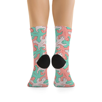 Calcetines con diseño de lagarto en tonos rosa y verde