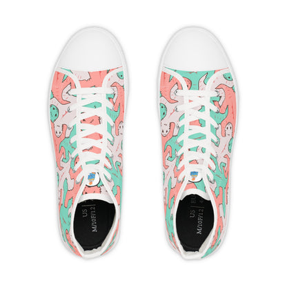 Pink & Green Lizard Tessellation Men's High Top Sneakers