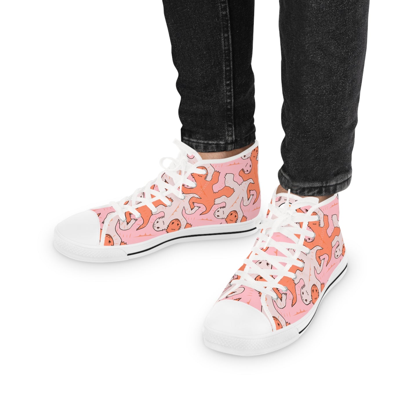 Pink & Orange Funky Lizard Tessellation Men's High Top Sneakers