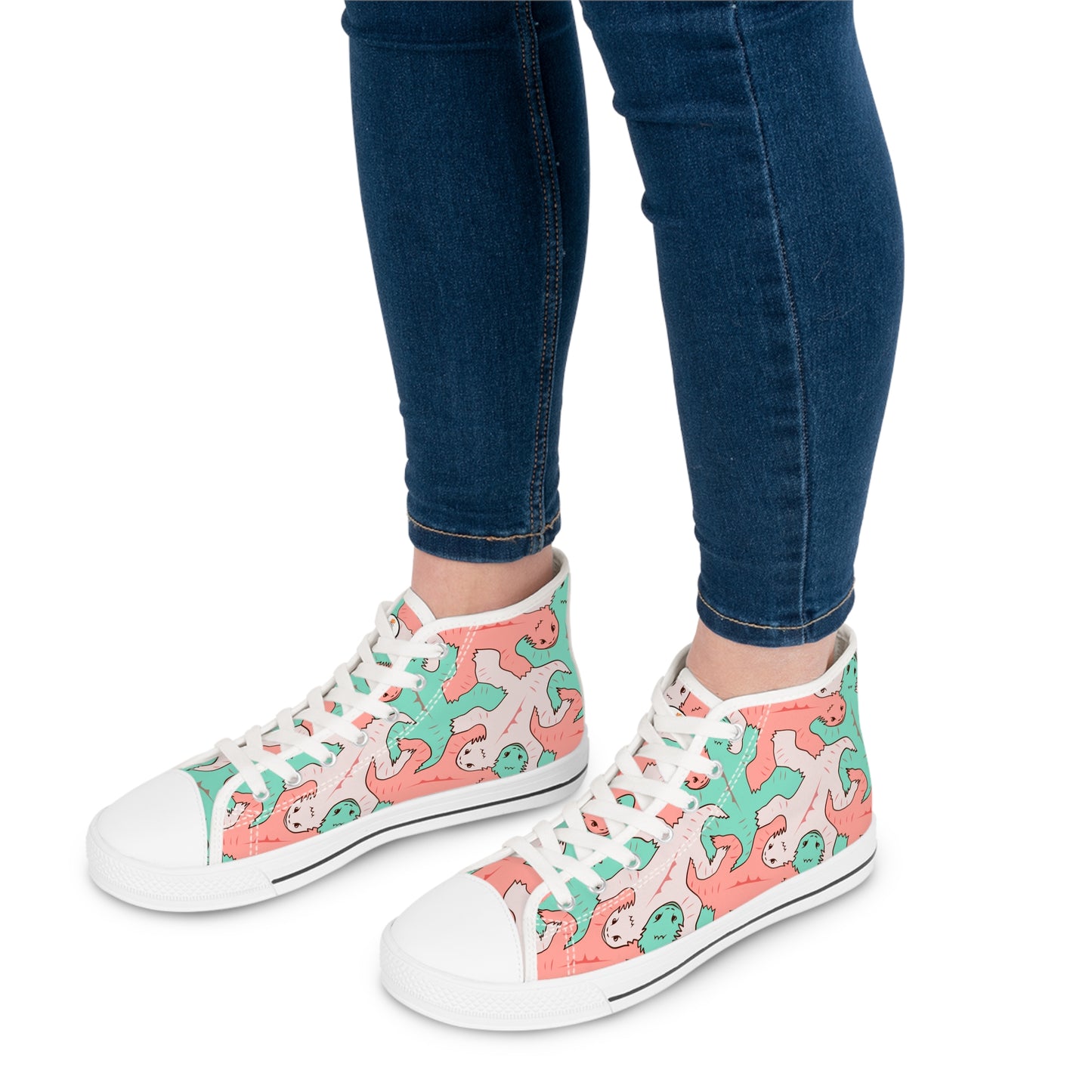 Pink & Green Lizard Tessellation Women's High Top Sneakers