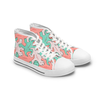 Pink & Green Lizard Tessellation Women's High Top Sneakers