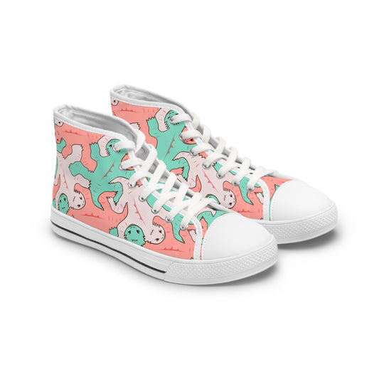 Pink & Green Lizard Tessellation Women's High Top Sneakers