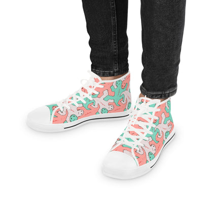 Pink & Green Lizard Tessellation Men's High Top Sneakers