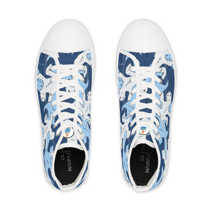 Blue & Gray Lizard Tessellation Men's High Top Sneakers