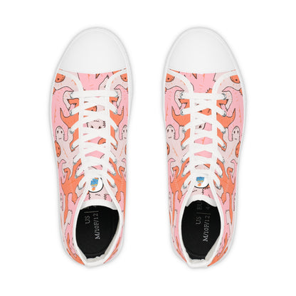 Pink & Orange Funky Lizard Tessellation Men's High Top Sneakers