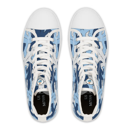 Blue & Gray Lizard Tessellation Women's High Top Sneakers